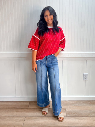 Mallory High Rise Wide Leg Pintuck Denim Jeans-Pants-Zenana-bottoms-The Twisted Chandelier
