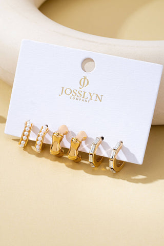 Pearl Rhinestone Multi Hoop Trio Earrings-JOSSLYN by wall to wall-80E62031-The Twisted Chandelier