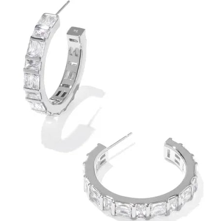 Kendra Scott Jamie Hoop Earrings Silver White Cz-Kendra Scott-E2151RHD-The Twisted Chandelier