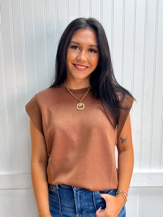 Cora Solid Round Neck Cap Sleeve Top - Mocha-Top-ENTRO-FD 08/14/26,NewArrival,Tops Collection-The Twisted Chandelier