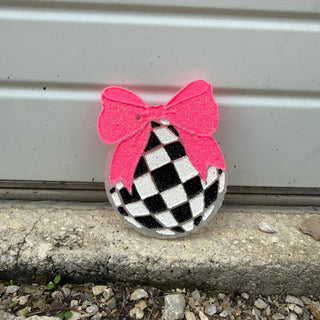 Black & White Checkered Disco Ball with Bow Car Freshie-Car Freshie-Southern Creek Wholesale-The Twisted Chandelier