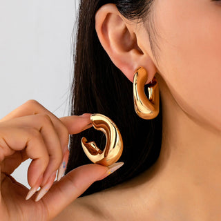 Bold Gold-Tone Chunky Dome Crescent Hoop Earrings-Earrings-JOSSLYN by wall to wall-80E62230-The Twisted Chandelier