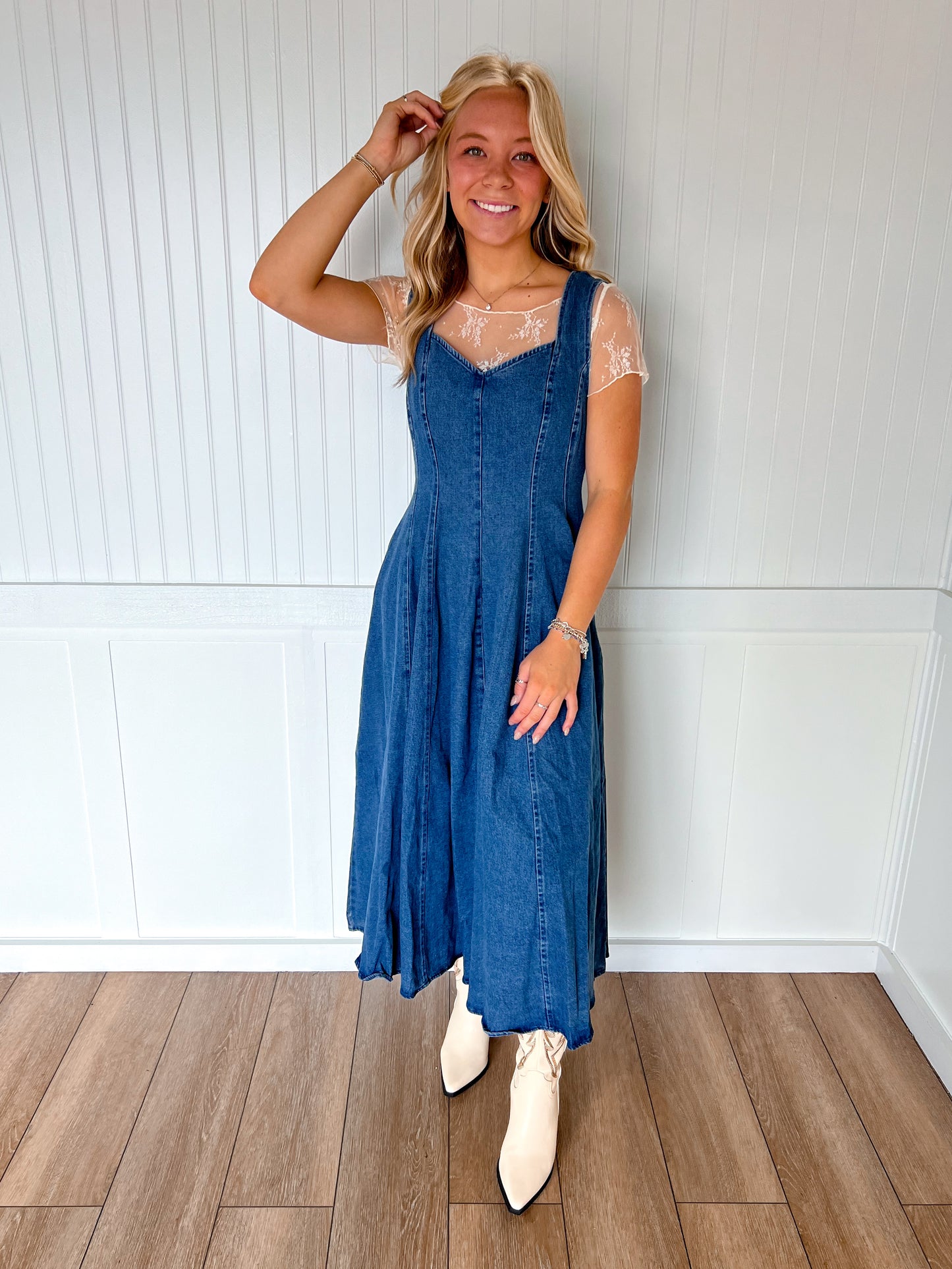 Claira Washed Denim Midi Dress-FLYING TOMATO-DJR-The Twisted Chandelier