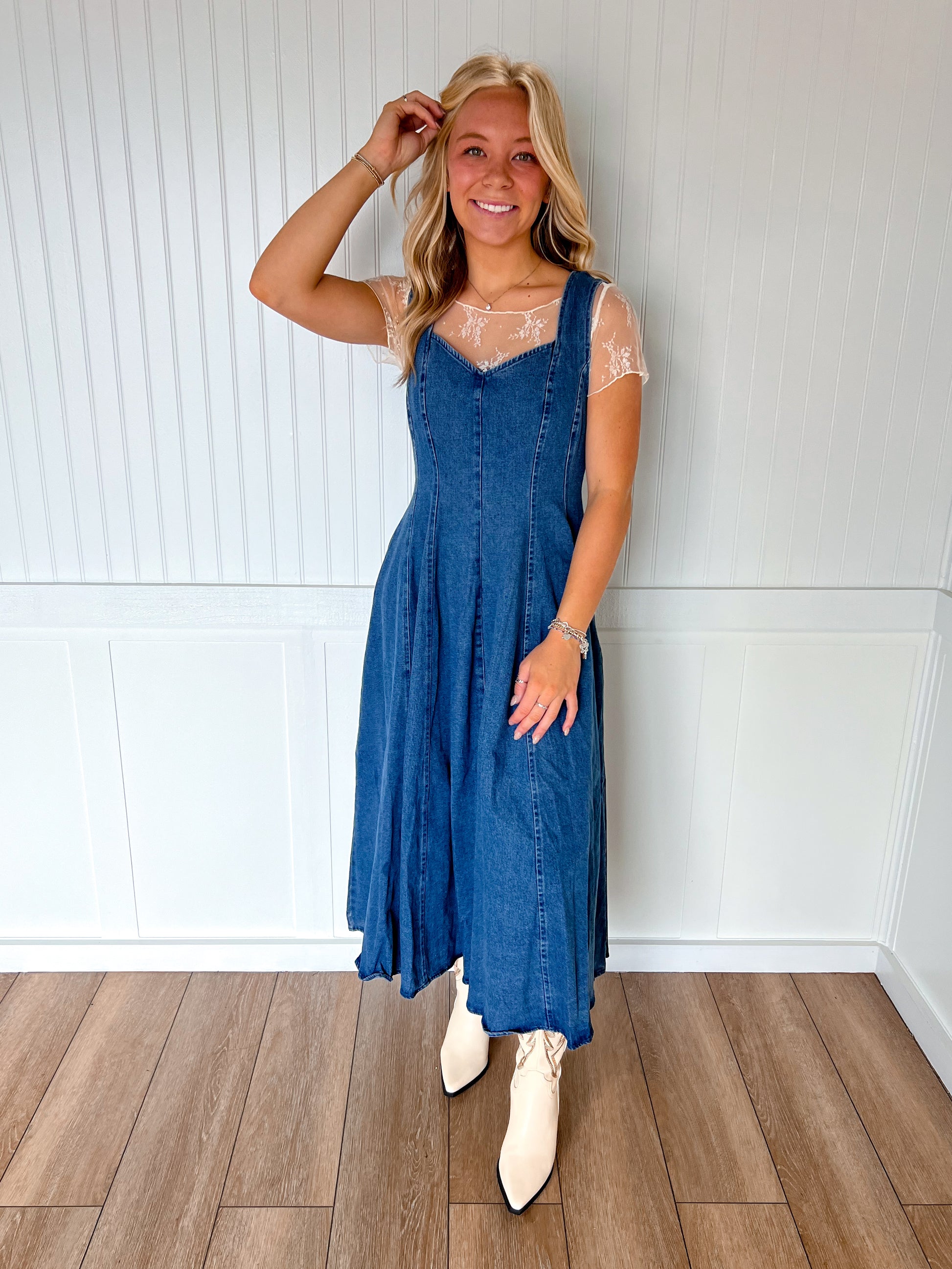 Claira Washed Denim Midi Dress-FLYING TOMATO-DJR-The Twisted Chandelier