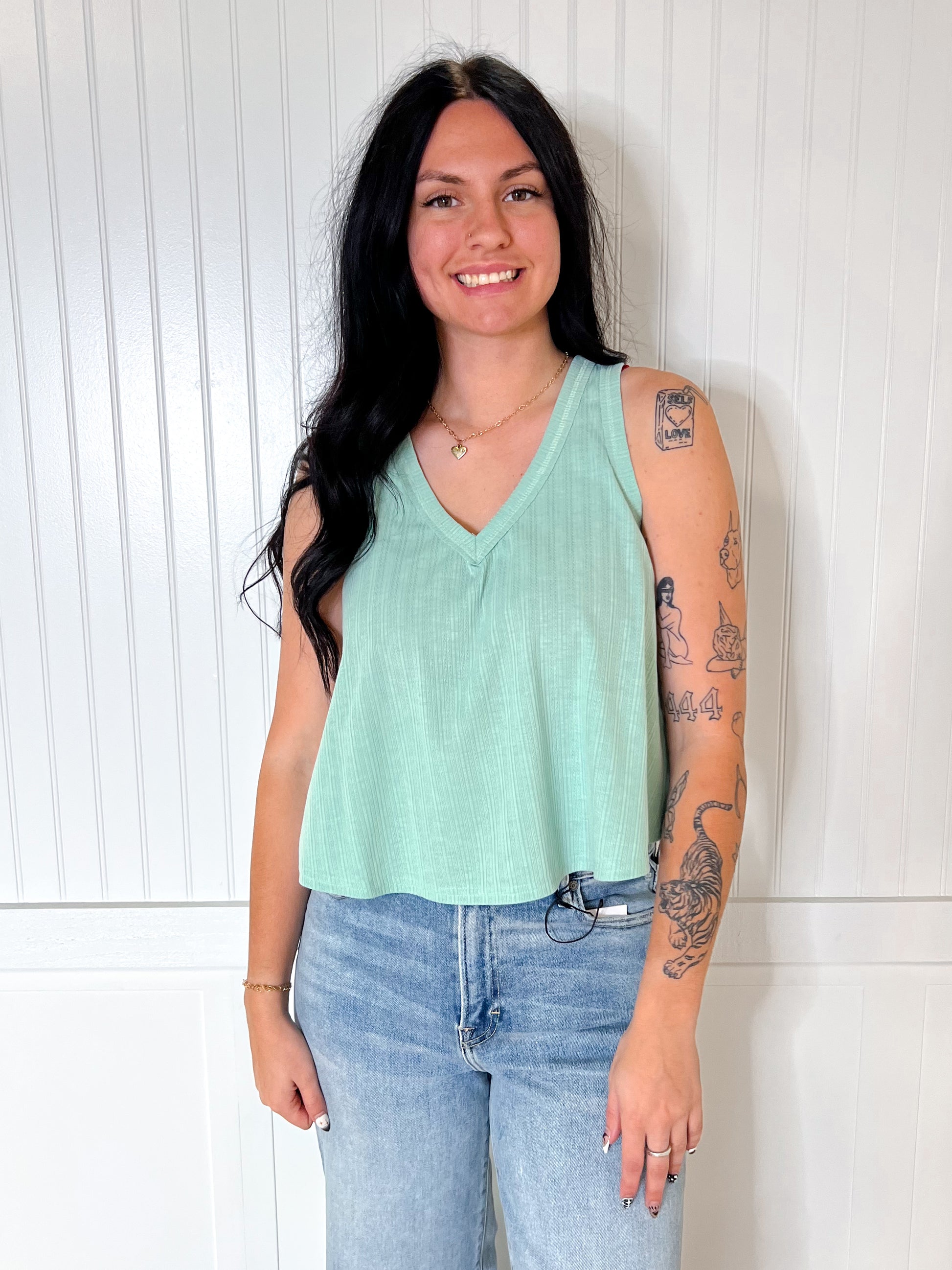 Marda Sleeveless Soft Knit Swing Crop Top - Green-VERY J-BIN A 3,FD 06/10/25,OGP 28.99,Tops Collection-The Twisted Chandelier