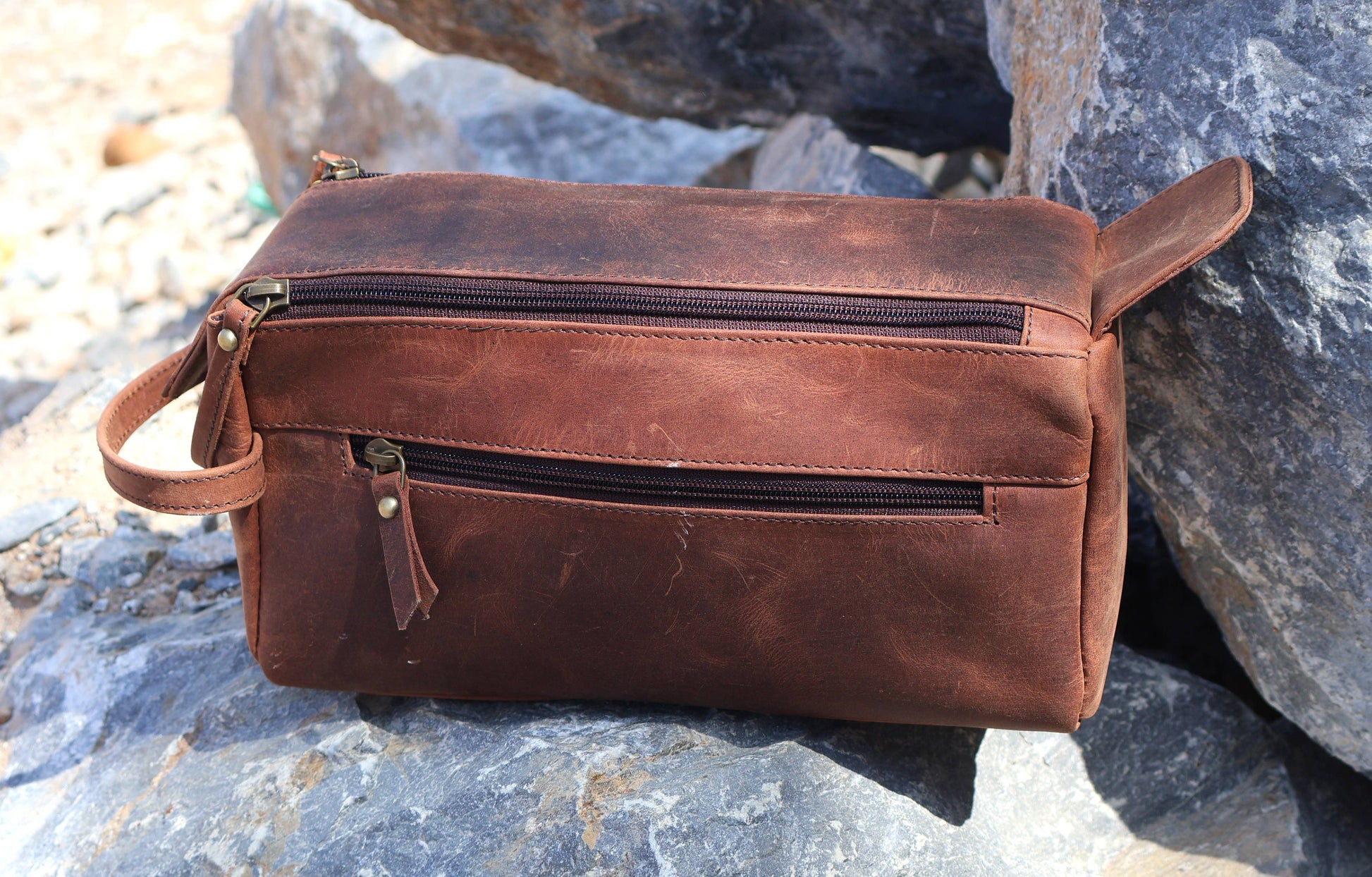 Buffalo Leather Toiletry Bag – Dopp Kit for Shaving & Travel-Billion Brothers-Men's-The Twisted Chandelier