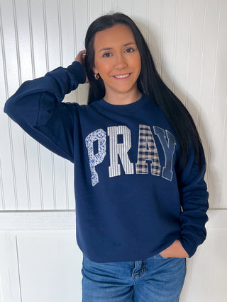 Pray Navy Faith Sweatshirt -Shop Southern Belle-02/04/26,FD 12/08/25,OGP 67.50,Tops Collection-The Twisted Chandelier