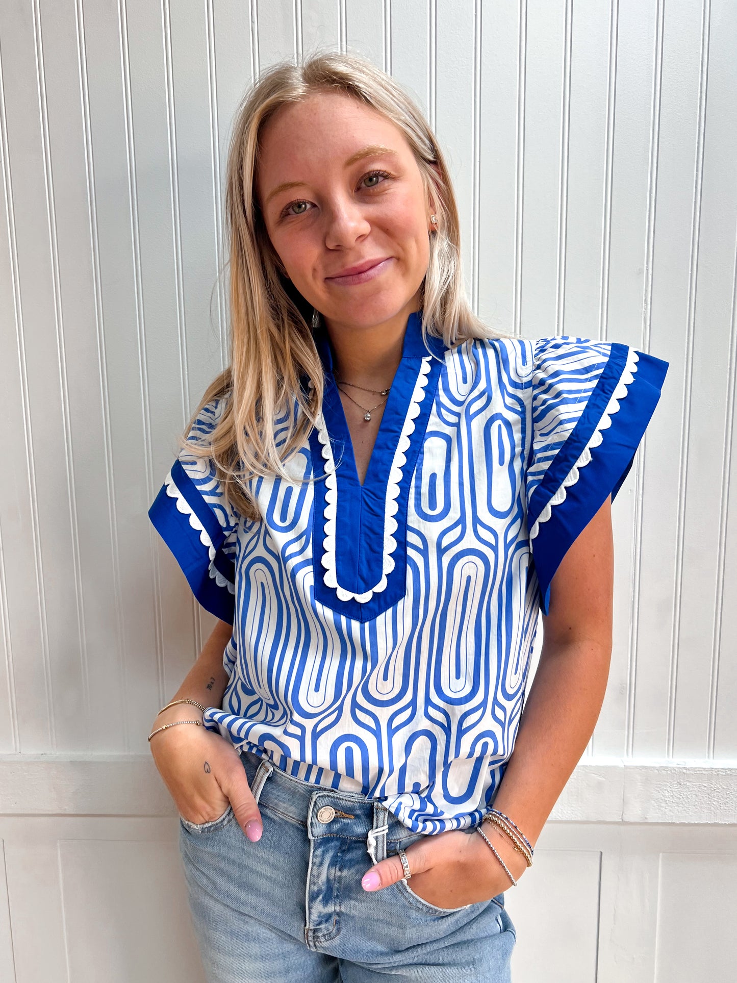 Lila Printed Flutter Sleeve Top-Shirts & Tops-ENTRO-FD 04/06/26,Tops Collection-The Twisted Chandelier