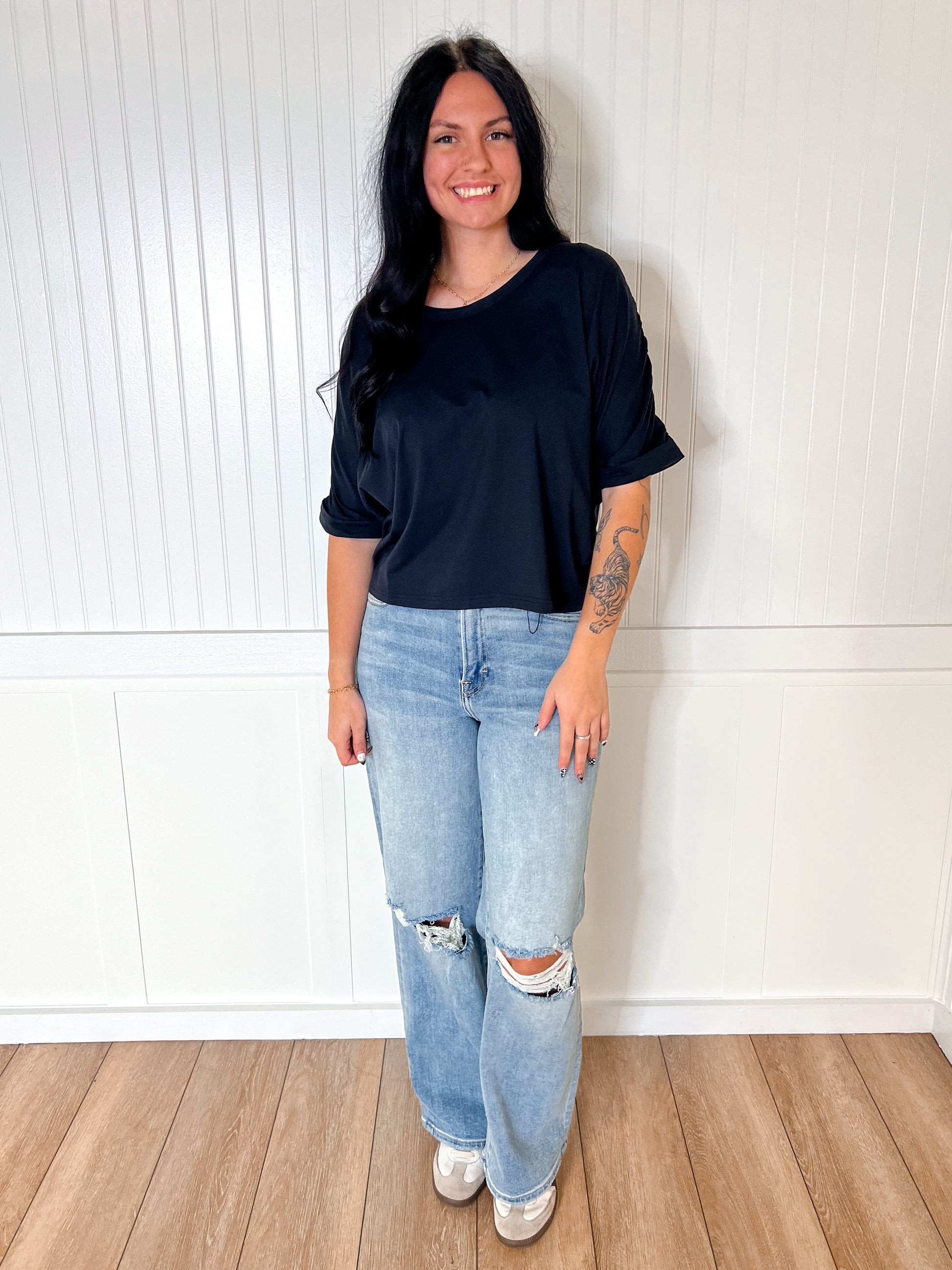 Sadie Elegant Touch Loose Fit Tee-Active Wear-Mono B-Bin B4,FD 07/29/25,Top,Tops Collection-The Twisted Chandelier