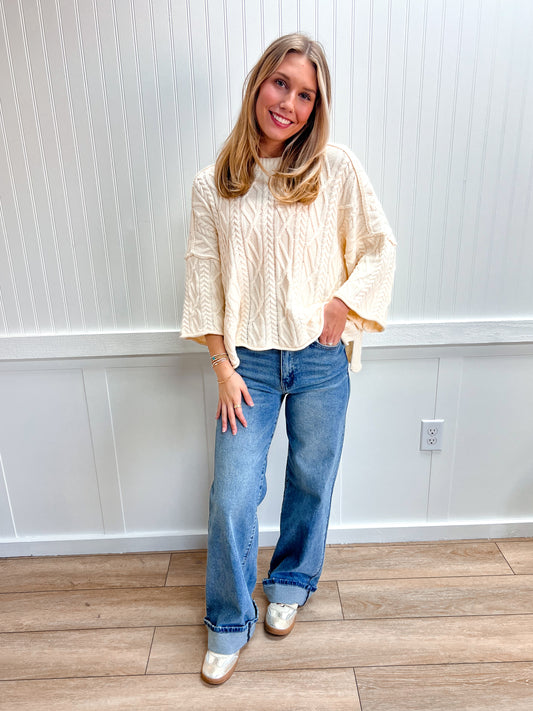 Harper Oversized Bell Sleeve Cable Knit Sweater-Bluivy-Tops Collection-The Twisted Chandelier