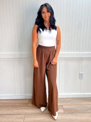 Wren Woven Airflow Elastic Waistband Pants - Brown-Pants-ZENANA-bottoms,NewArrival-The Twisted Chandelier
