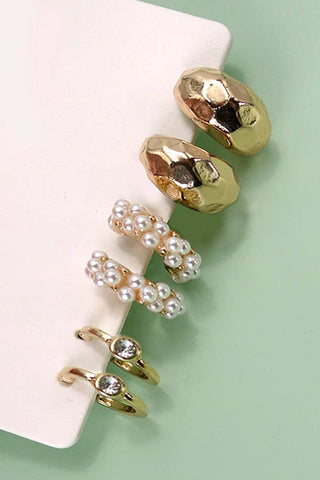 Trio Pearl Diamond Cut Huggie Hoop Earrings-Earrings-JOSSLYN by wall to wall-80E3935-The Twisted Chandelier