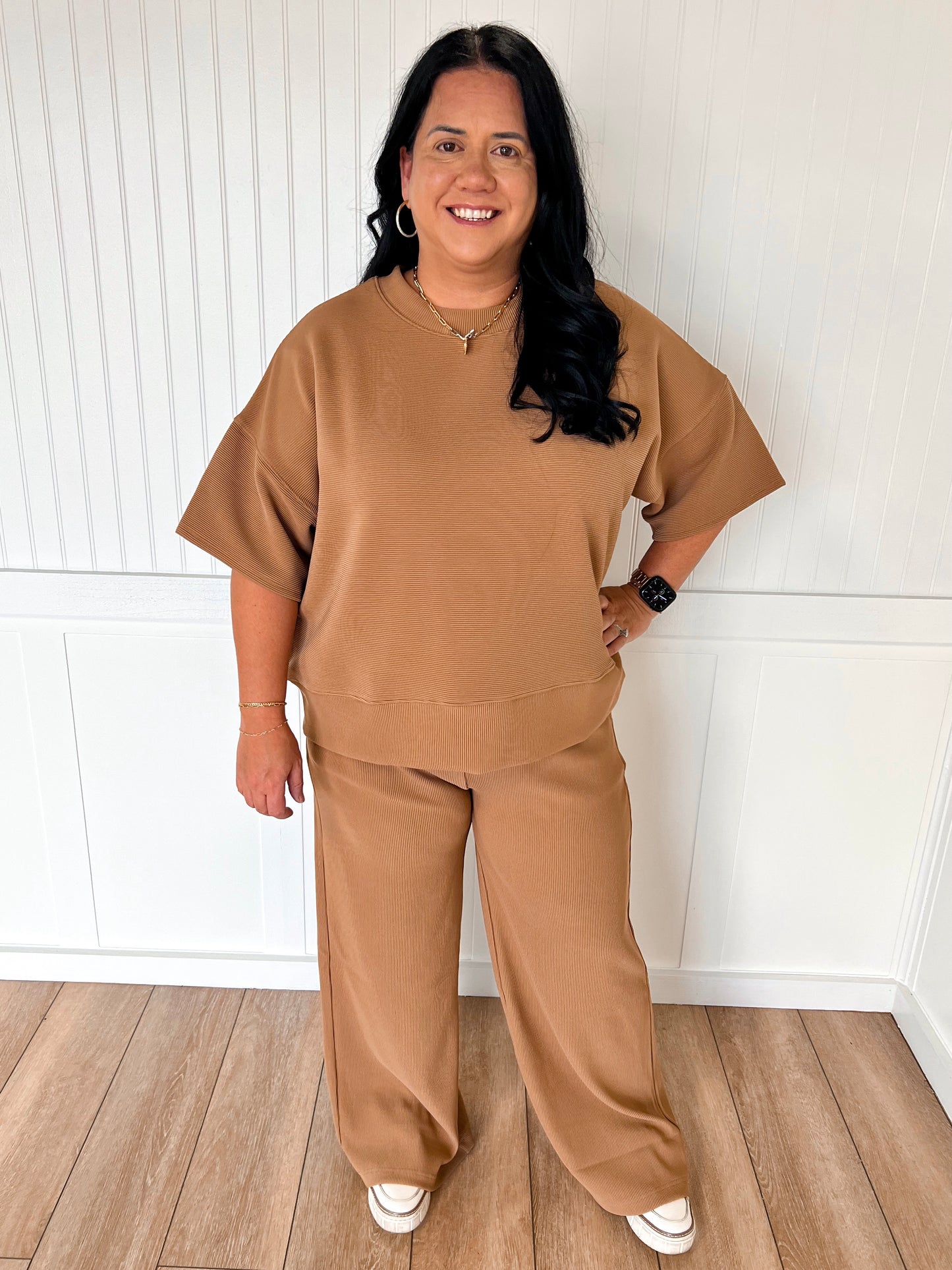 Jovie Ribbed Round Neck Tee - Deep Camel-Zenana-FD 11/6/25-The Twisted Chandelier