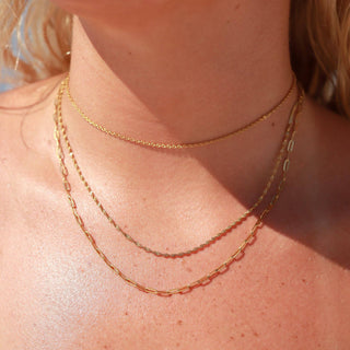 18K Gold PVD Stainless Steel 3 Row Layering Necklace Magnetic Clasp-WJW-The Twisted Chandelier