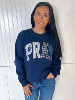 Pray Navy Faith Sweatshirt -Shop Southern Belle-02/04/26,FD 12/08/25,OGP 67.50,Tops Collection-The Twisted Chandelier