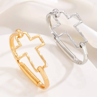 Hammered Open Cross Bangle-Bracelet-JOSSLYN by wall to wall-40B5235-The Twisted Chandelier