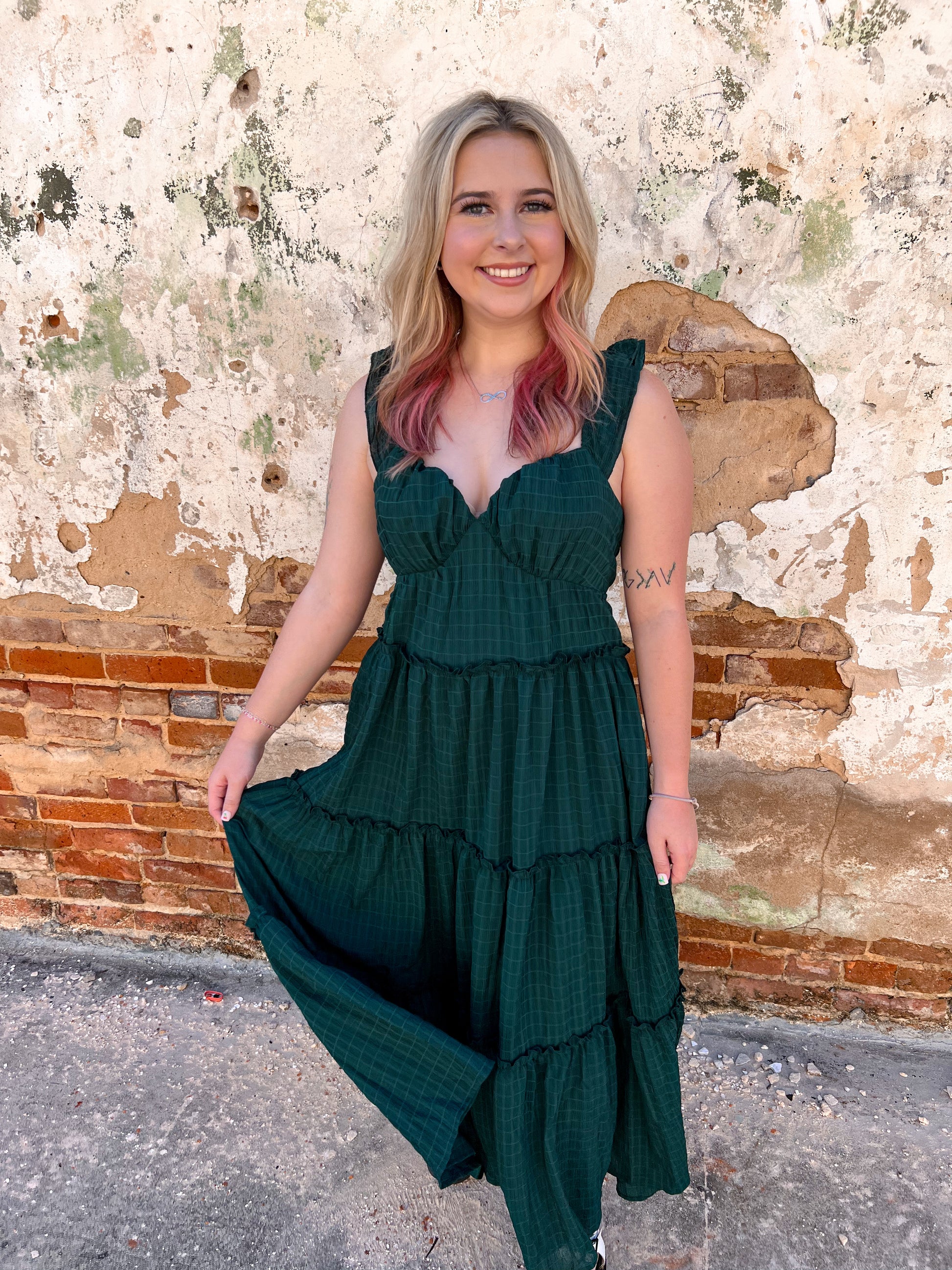 Colleen Ruffled Shoulder Sweetheart Neckline - Green-Apparel & Accessories-le lis-Bin b3, ID3797-The Twisted Chandelier