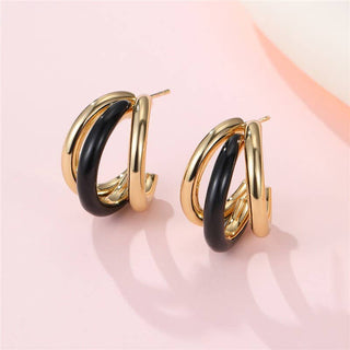 18K Stainless Steel Tarnish Free Enamel Hoop-Earrings-JOSSLYN by wall to wall-40E510-Black-The Twisted Chandelier