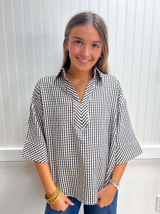 Adeline Gingham V-Neck Top-Top-ENTRO-Fall Favorites,FD 10/12/26,NewArrival,Tops Collection-The Twisted Chandelier
