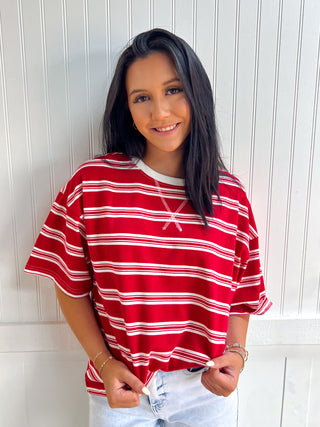 Betsy Americana Striped Oversized Tee