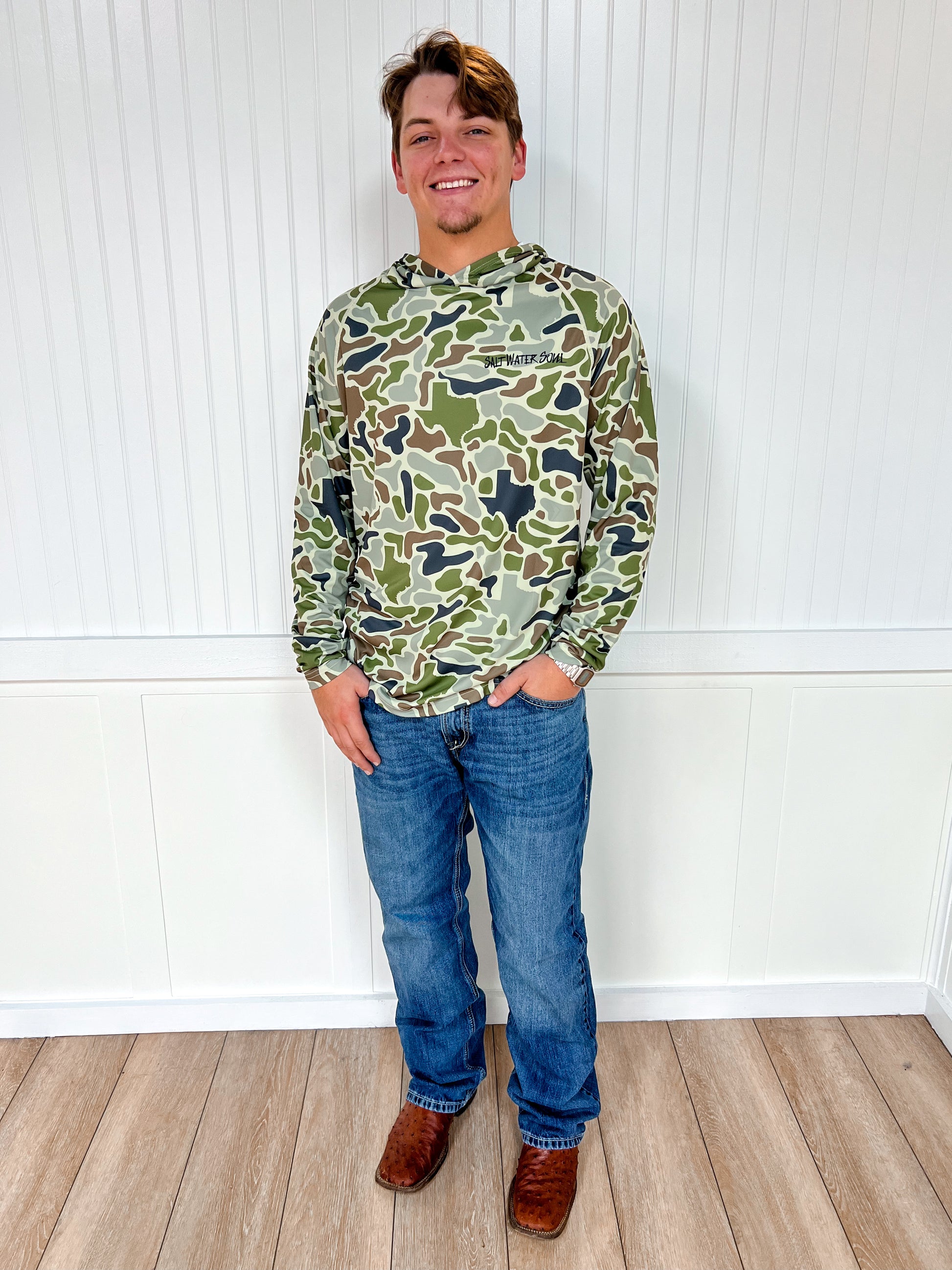 Men's Texas Sand Camo Performance Hoodie-SALT WATER SOUL-FD 01/23/26,Men's-The Twisted Chandelier