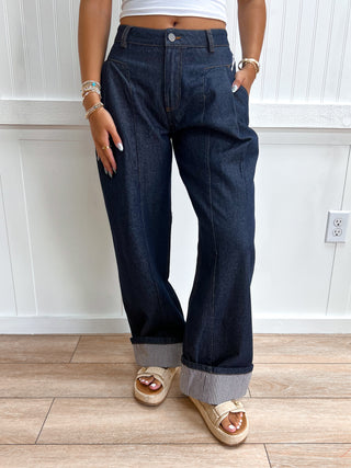 Morgan Dark Denim Wide Leg Cuffed Jeans-Jeans-Bailey Rose-bottoms,FD 06/26/26-The Twisted Chandelier