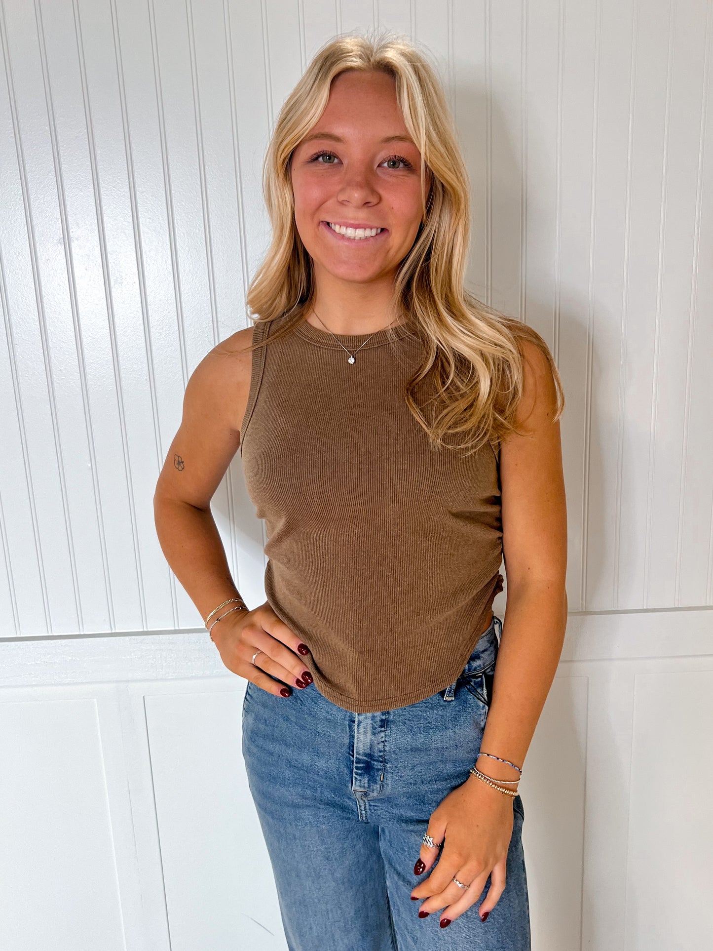 Willa Mineral Wash Rib Knit Tank Top - Mocha-Tank Top-HYFVE-BIN A 3,CR 05/09/25,OGP 27.95,Tops Collection-The Twisted Chandelier