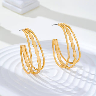 Gold-Tone Triple Layer Hoop Earrings-Earrings-JOSSLYN by wall to wall-80E62339-The Twisted Chandelier