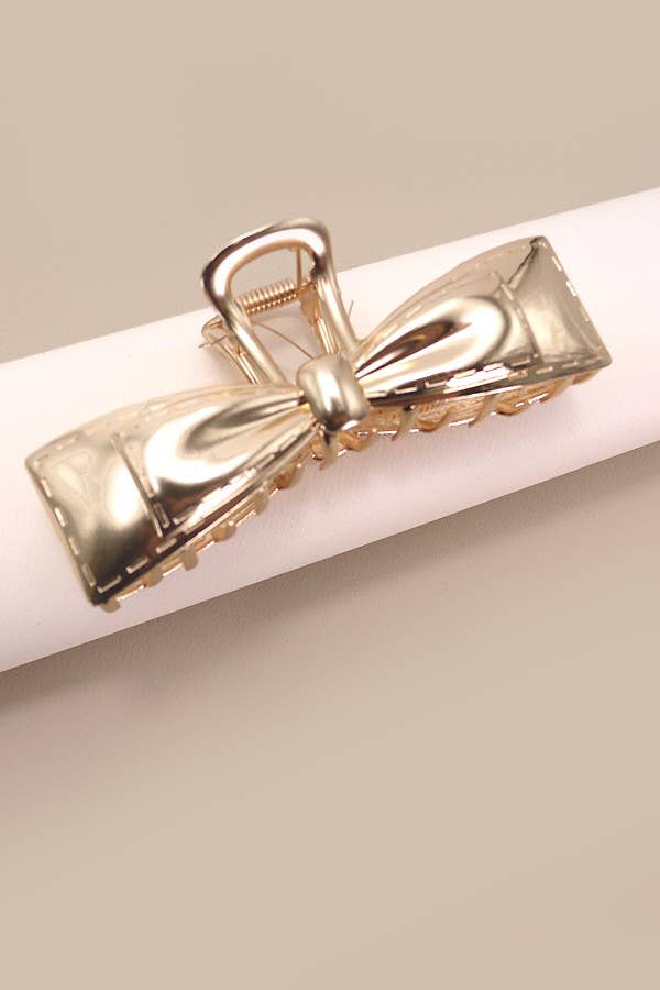 Gold Large Metal Bow Ribbon Hair Claw Clips-JOSSLYN by wall to wall-40H750-The Twisted Chandelier