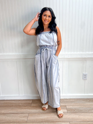 Tessa Mineral Wash Contrast Stitch Barrel Leg Jumpsuit-Jumpsuits & Rompers-Mittoshop-DJR-The Twisted Chandelier
