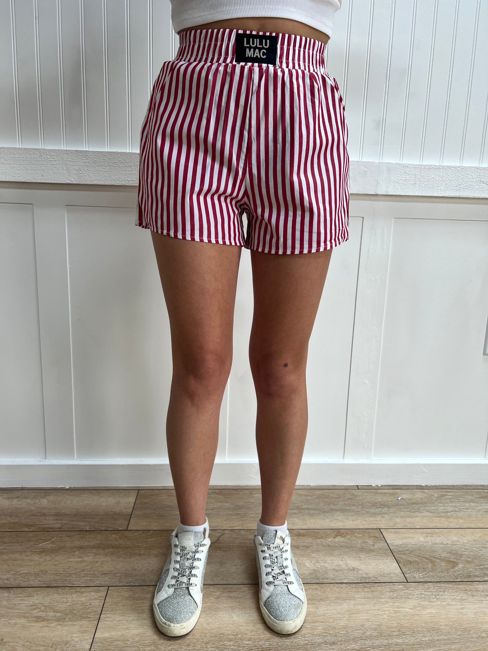 Gracie Red Striped Boxer Shorts-Shorts-Girlie Girl Originals-bottoms,FD 04/03/26-The Twisted Chandelier