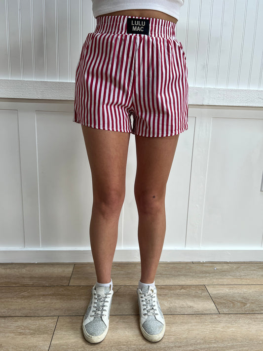 Gracie Red Striped Boxer Shorts-Shorts-Girlie Girl Originals-bottoms,FD 04/03/26-The Twisted Chandelier