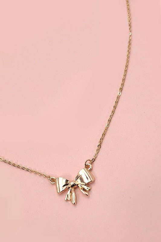 Gold Mini Bow Ribbon Necklace-JOSSLYN by wall to wall-80N427-The Twisted Chandelier
