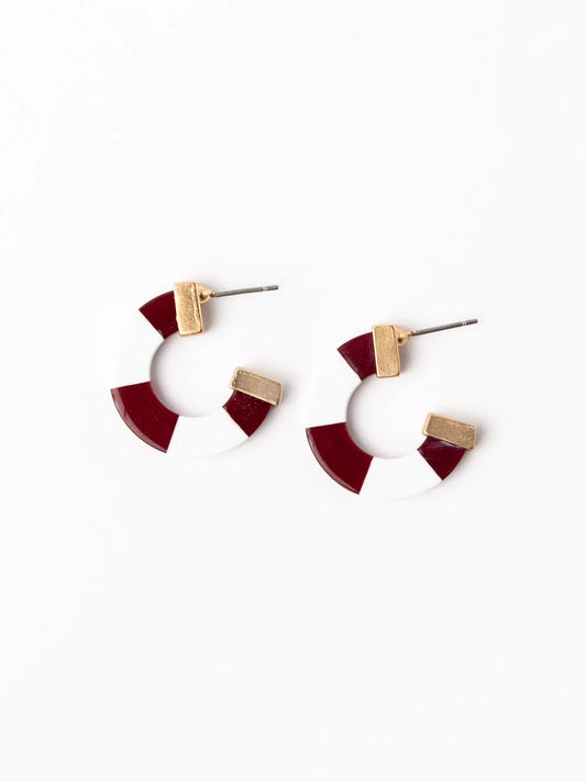 Michelle McDowell Melody Earrings - Gameday Maroon & White | Small-Earrings-Michelle McDowell-gameday-The Twisted Chandelier