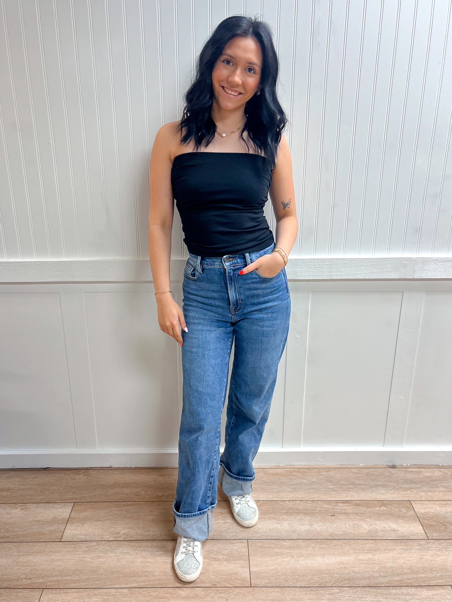 Catherine Cotton Tube Top w/ Built in Bra - Black