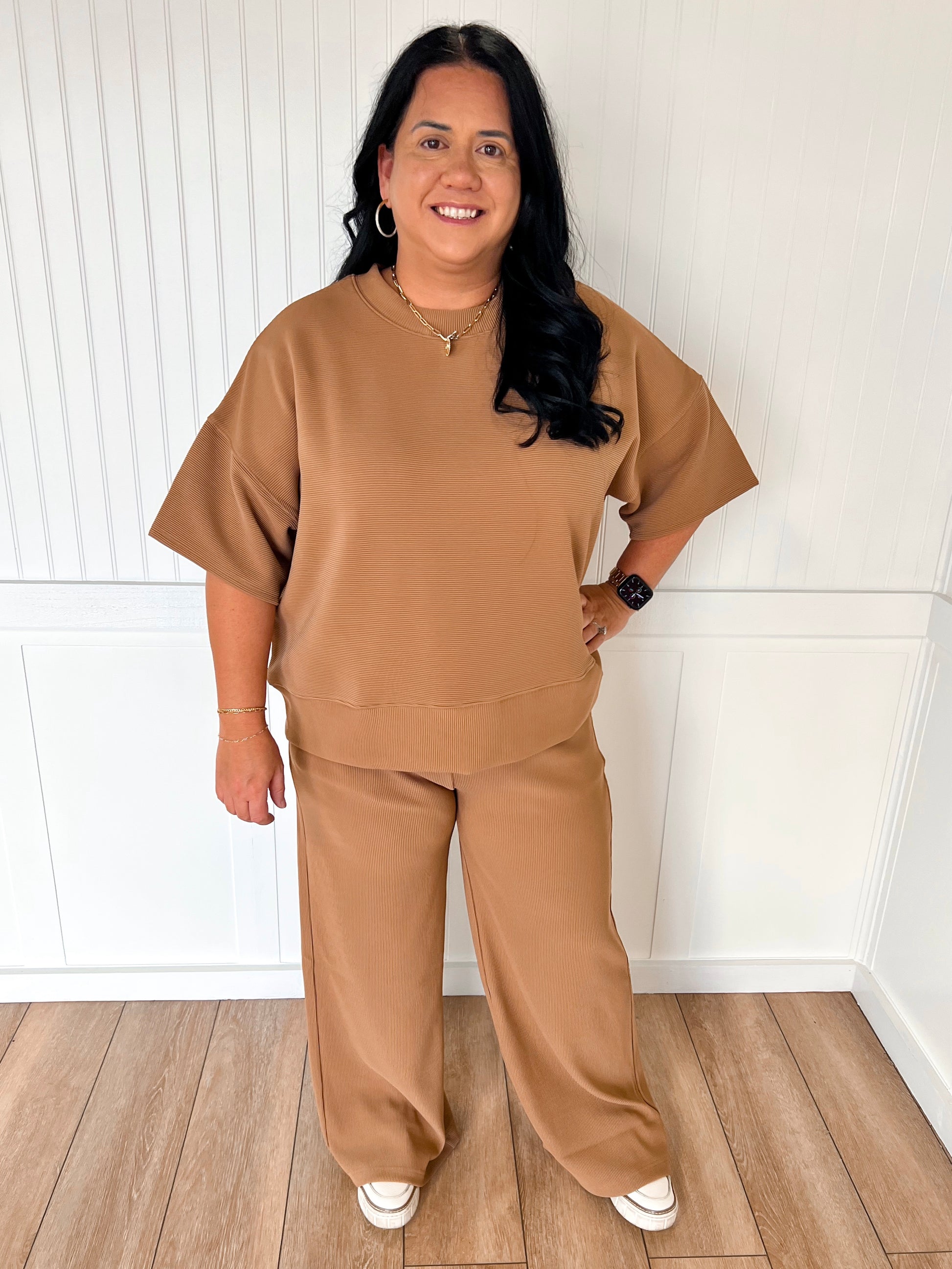 Jovie Ribbed Round Neck Tee - Deep Camel-Zenana-FD 11/6/25-The Twisted Chandelier