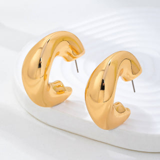 Bold Gold-Tone Chunky Dome Crescent Hoop Earrings-Earrings-JOSSLYN by wall to wall-80E62230-The Twisted Chandelier