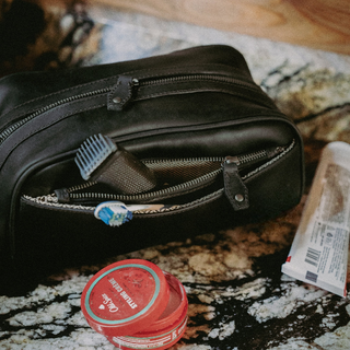 Black Leather Dopp Kit Travel Toiletry Bag-Bag-Immart Global LLC-Brandable,Men's-The Twisted Chandelier