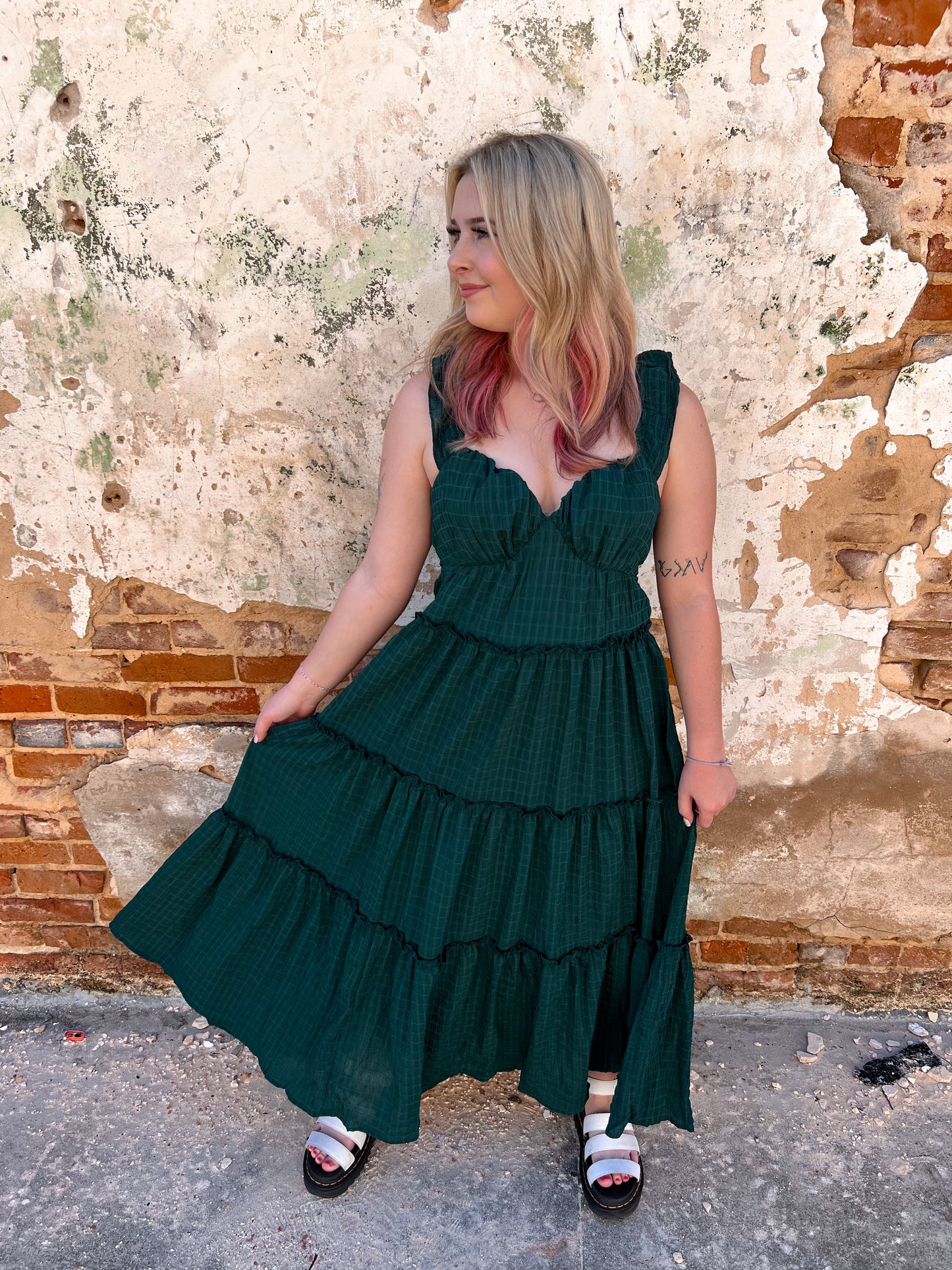 Colleen Ruffled Shoulder Sweetheart Neckline - Green-Apparel & Accessories-le lis-Bin b3, ID3797-The Twisted Chandelier