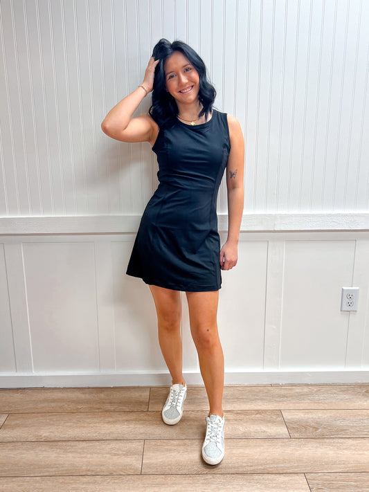 Avery Sleeveless Cut-Out Workout Mini Dress with Built-In Shorts-Active Basic | Active USA-DJR-The Twisted Chandelier