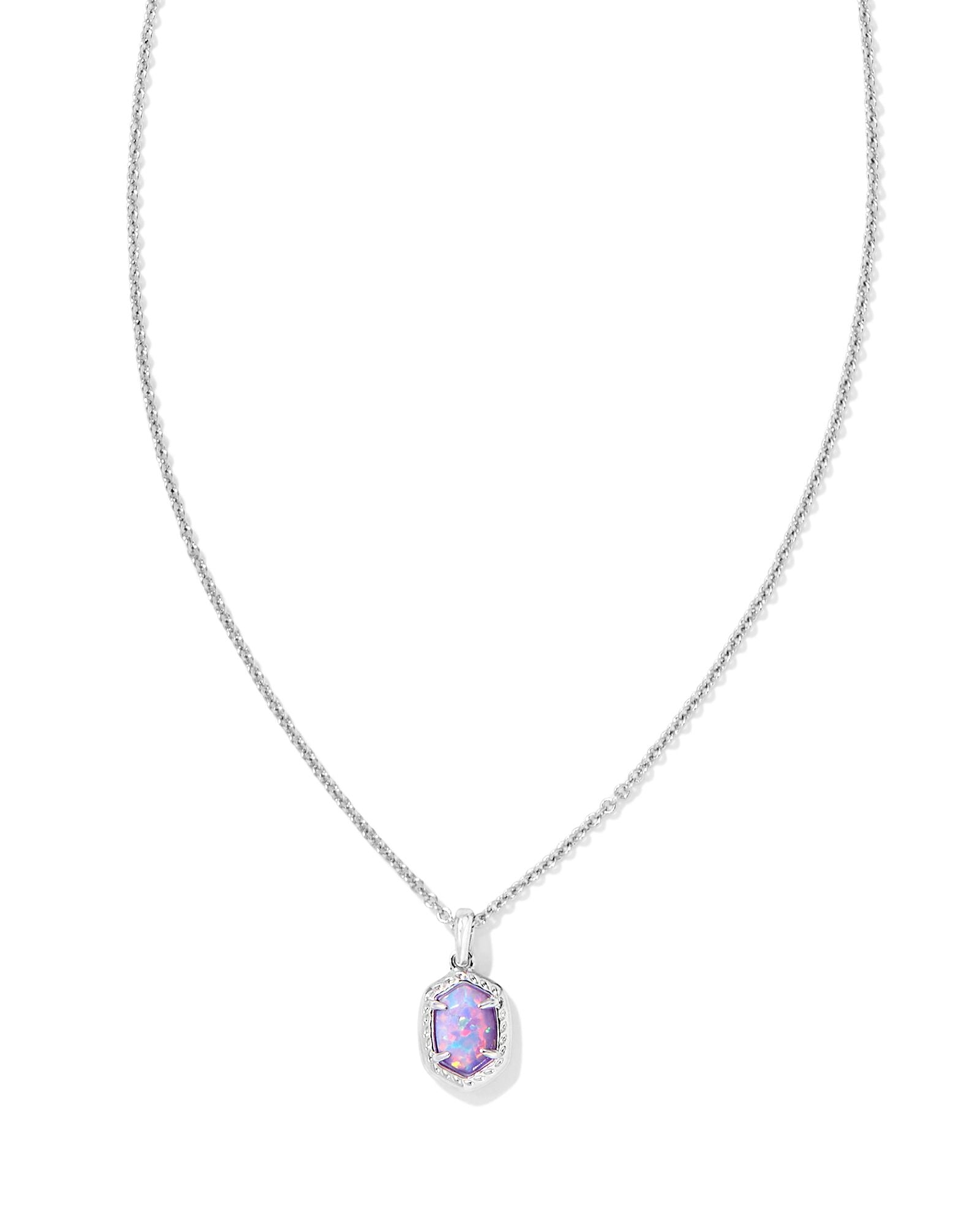 Kendra Scott Daphne Framed Short Pendant Necklace Silver Lilac Kyocera Opal-Necklaces-Kendra Scott-FD 05/20/24, N00599RHD-The Twisted Chandelier