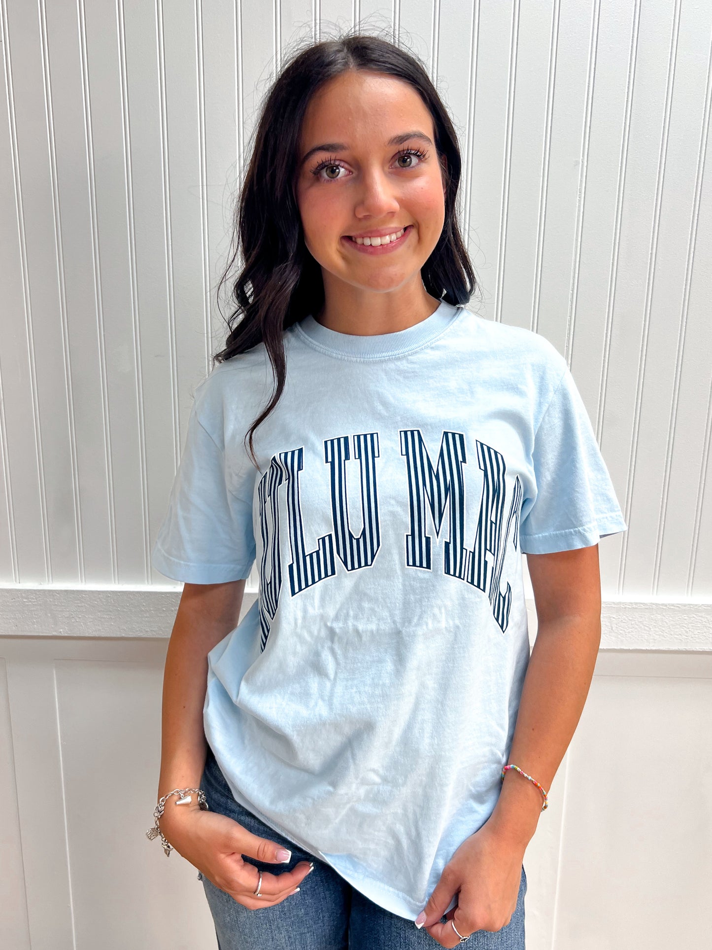 Dottie Stripe Chambray Comfort Colors Tee-Shirts & Tops-Girlie Girl Originals-FD 04/03/26,LM-STR-1000,Tops Collection-The Twisted Chandelier