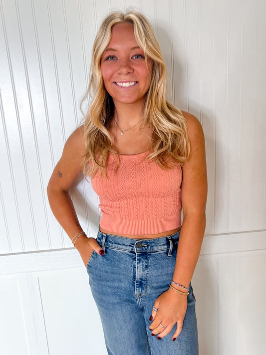 Lana Cable Ribbed Fitted Crop Knit Tank Top-Tank Top-VERY J-BIN A2,FD 06/02/25,NT11608,OGP 22.95,Tops Collection-The Twisted Chandelier