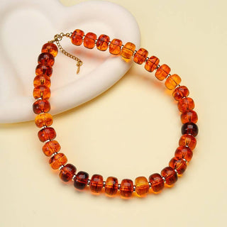 Chunky Amber-Tone Barrel Bead Necklace-Necklace-JOSSLYN by wall to wall-40NK9767-The Twisted Chandelier