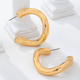 Bold Chunky Gold-Tone U-Shape Hoop Earrings-Earrings-JOSSLYN by wall to wall-80E62229-The Twisted Chandelier