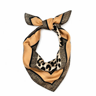 Leopard Print & Geometric Border Silky Neck Scarf-Scarf-JOSSLYN by wall to wall-40SC734-The Twisted Chandelier