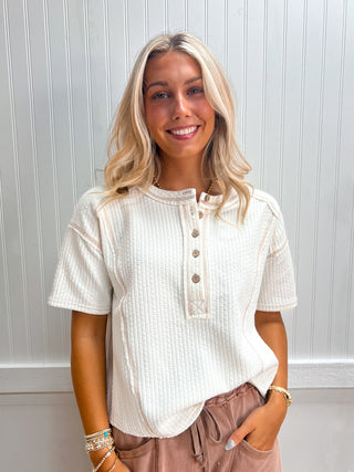 Henley Textured Knit Short Sleeve Knit Top-Top-Blu Pepper-FD 06/22/26,Tops Collection-The Twisted Chandelier