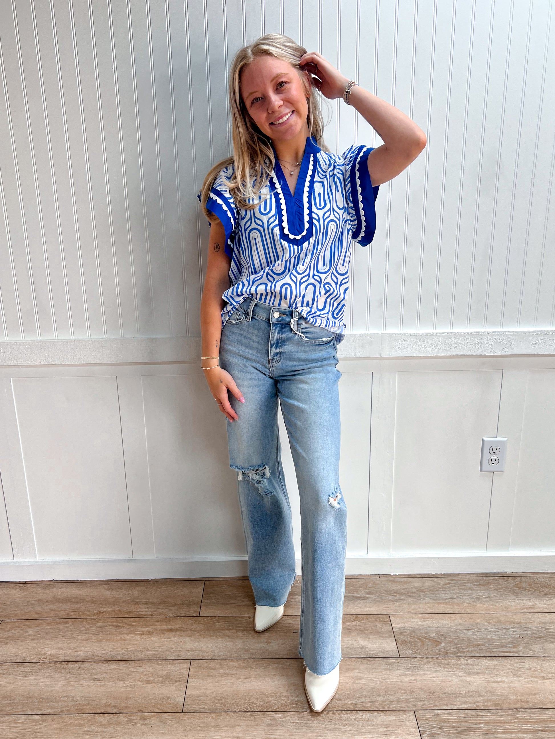 Lila Printed Flutter Sleeve Top-Shirts & Tops-ENTRO-FD 04/06/26,Tops Collection-The Twisted Chandelier
