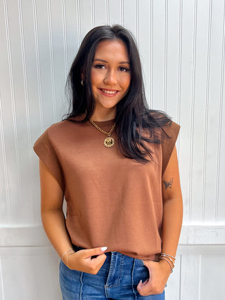 Cora Solid Round Neck Cap Sleeve Top - Mocha-Top-ENTRO-FD 08/14/26,NewArrival,Tops Collection-The Twisted Chandelier