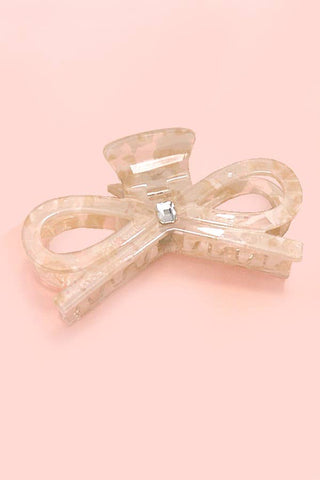 Large Cute Bow Ribbon Rhinestone Hair Claw Clips-Hair Claws & Clips-JOSSLYN by wall to wall-40H810-Off White-The Twisted Chandelier